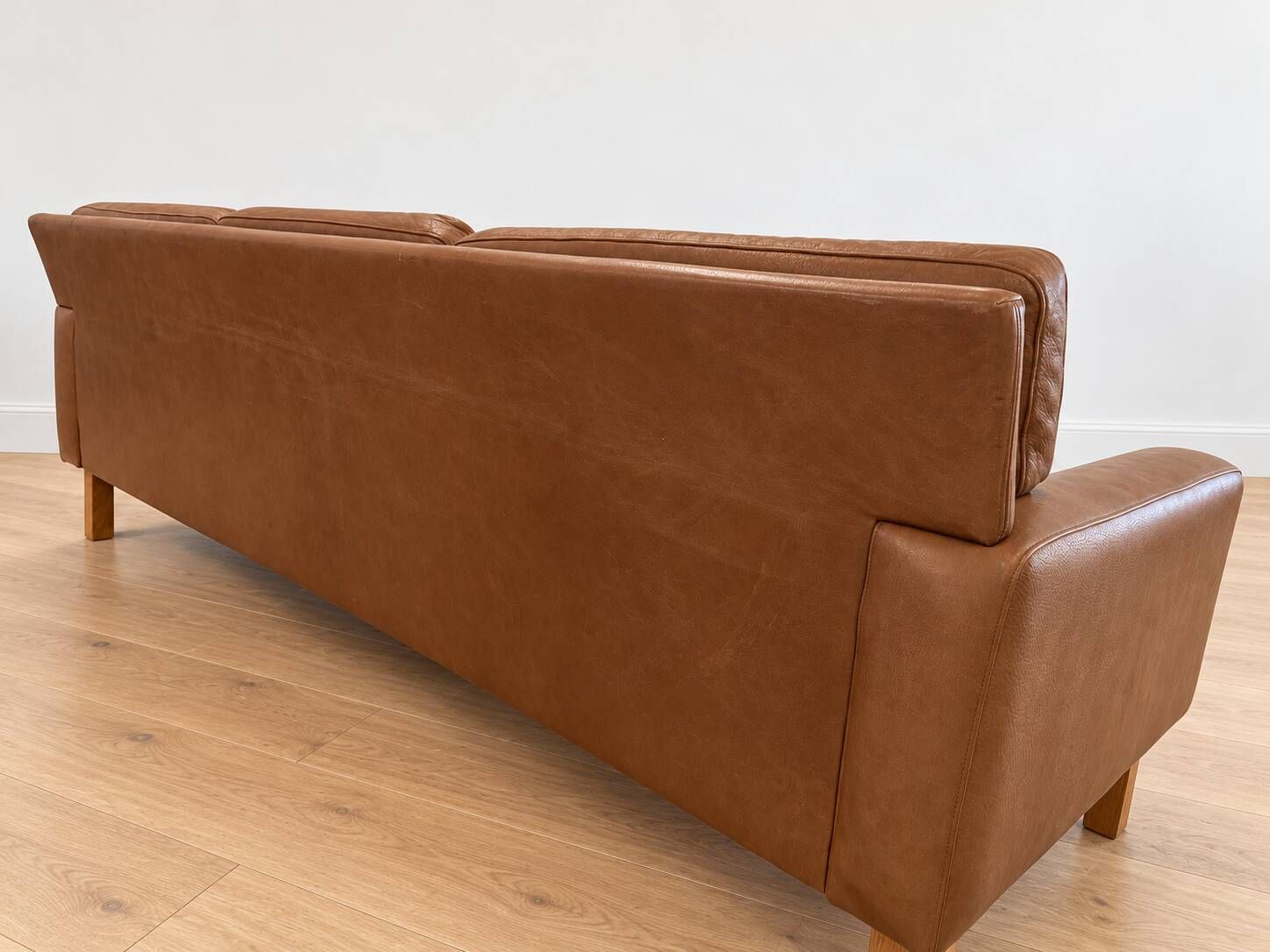 Vintage Scandinavian Peem Oy mid-century 3 person sofa in cognac leather 1960s