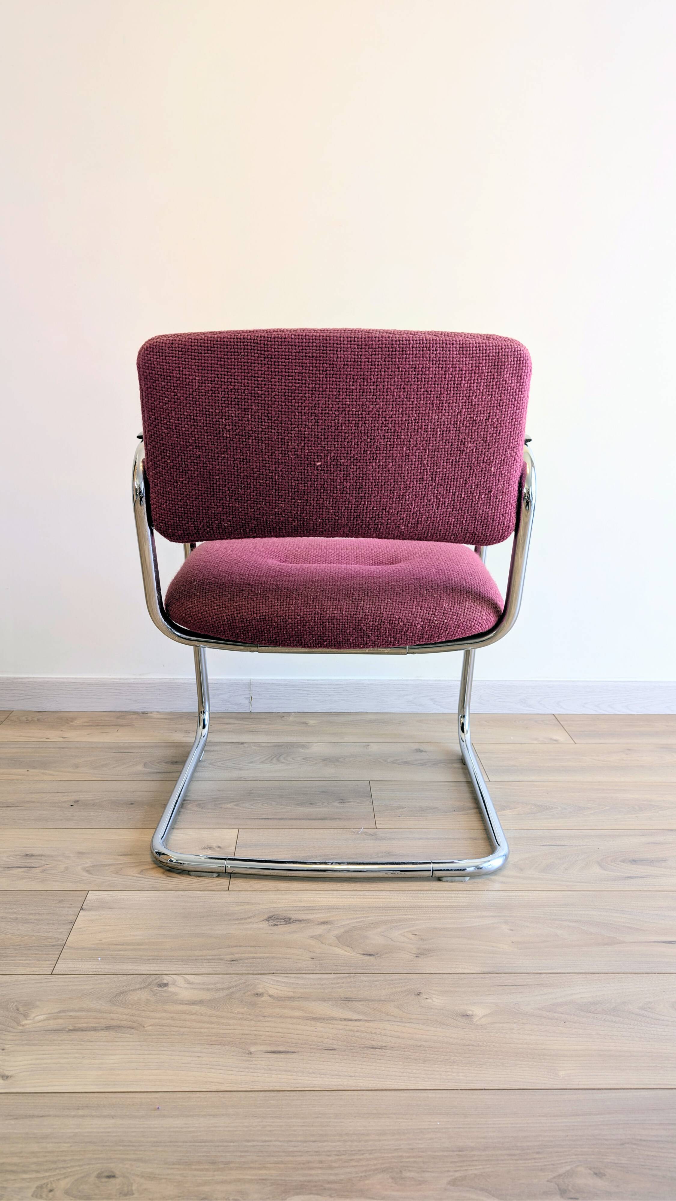 Strafor Steelcase 421 vintage armchair in plum fabric, 1989