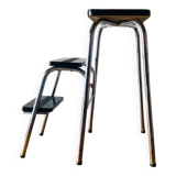 Vintage step stool in black formica and chrome steel