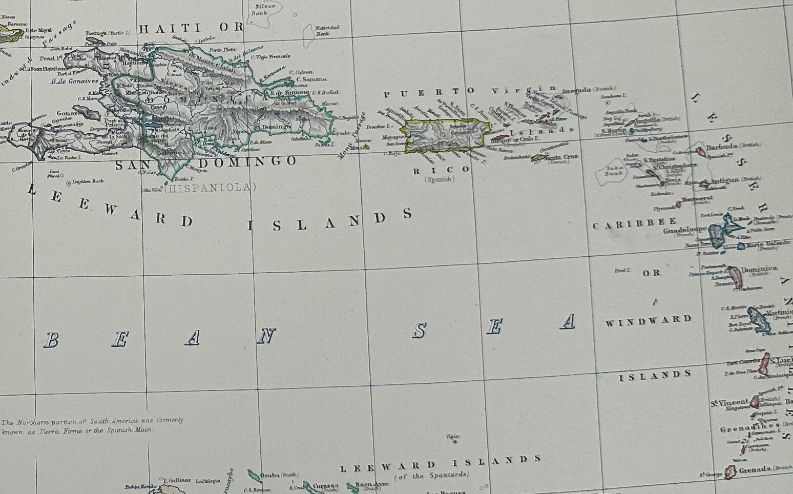 Map of Cuba and The Caribbean Sea circa 1869 Keith Johnston Royal Atlas Hand coloured map