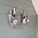 Pair of brushed aluminum wall lights, 1970s
