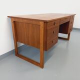 Double-sided executive desk sled legs vintage Scandinavian style in teak from the 60s