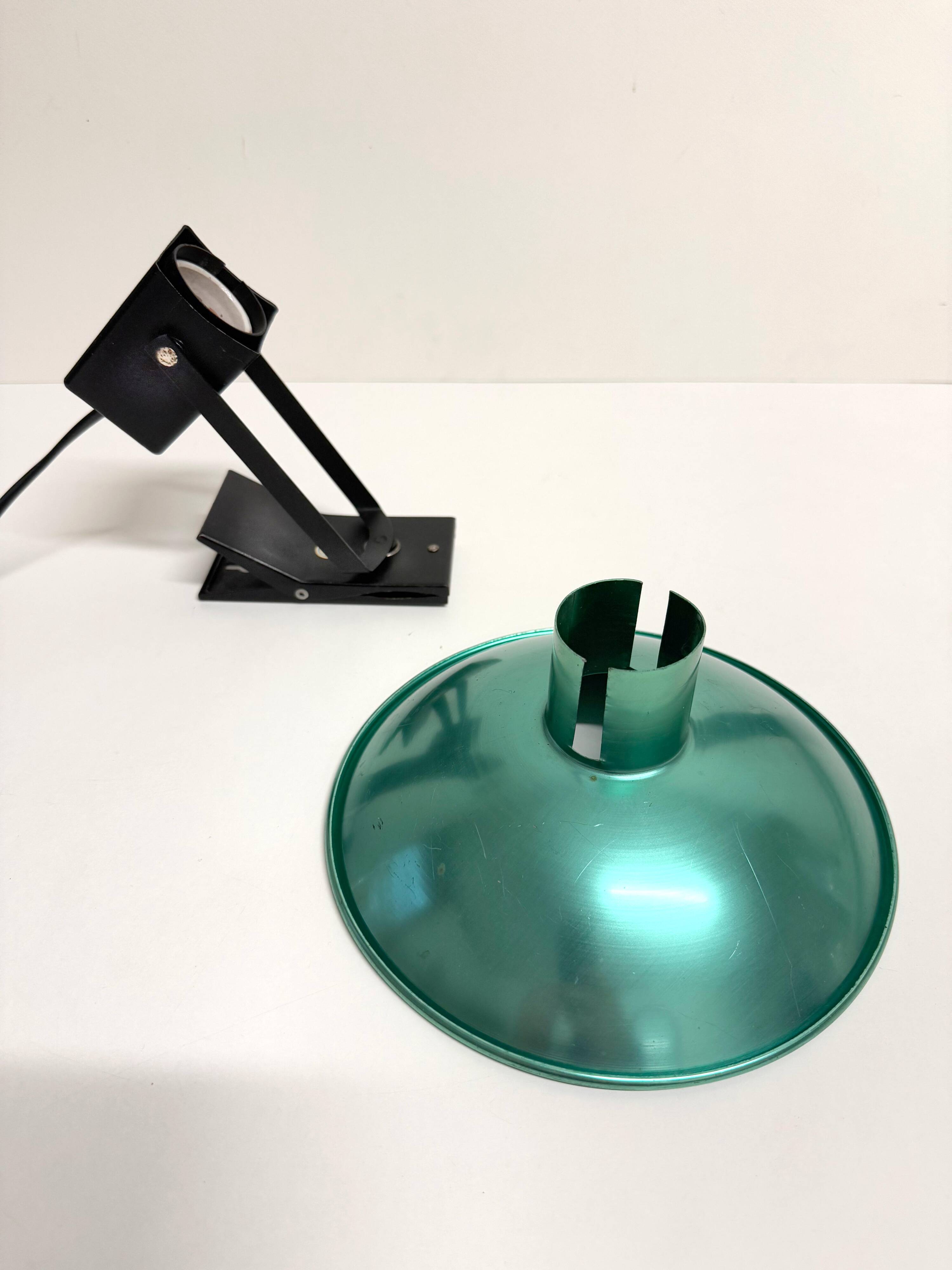 "LITA" Metal Wall Lamp Clamp Lamp with Green Reflector Vintage 70's