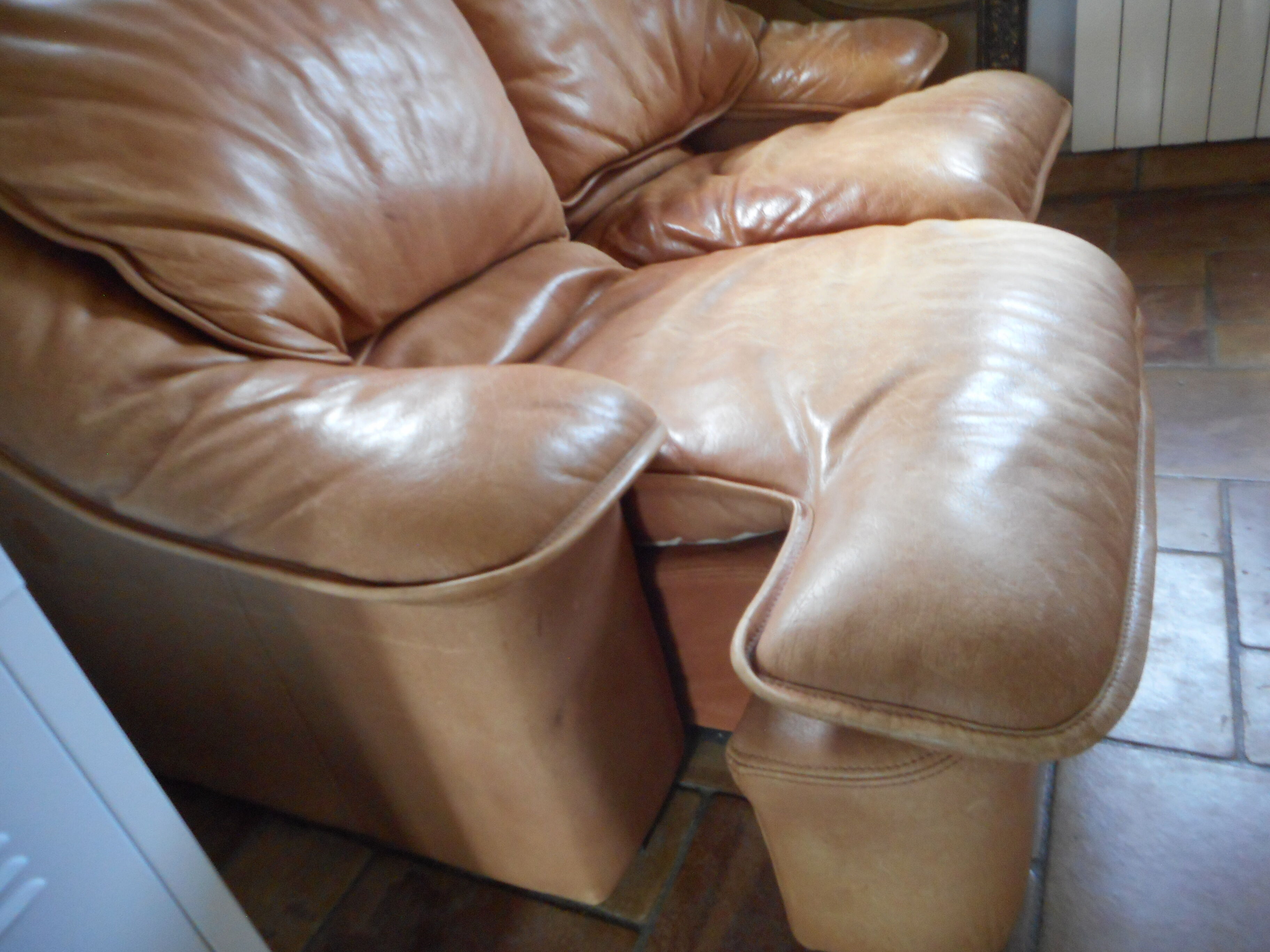 Vintage leather sofa Roche Bobois - extendable lounge seat