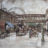 Aquarelle ancienne Paris rue du Commerce par Amédée Lecomte
