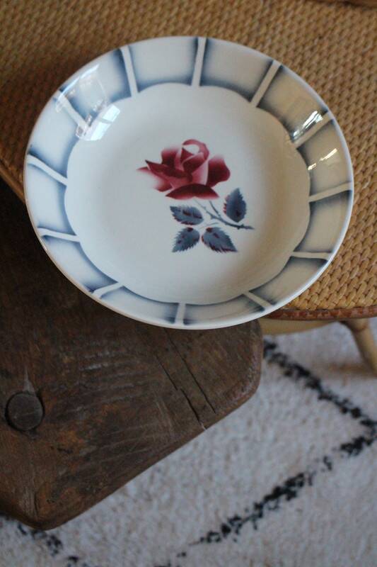Red rose bowl art deco dolphin Digoin Sarreguemines
