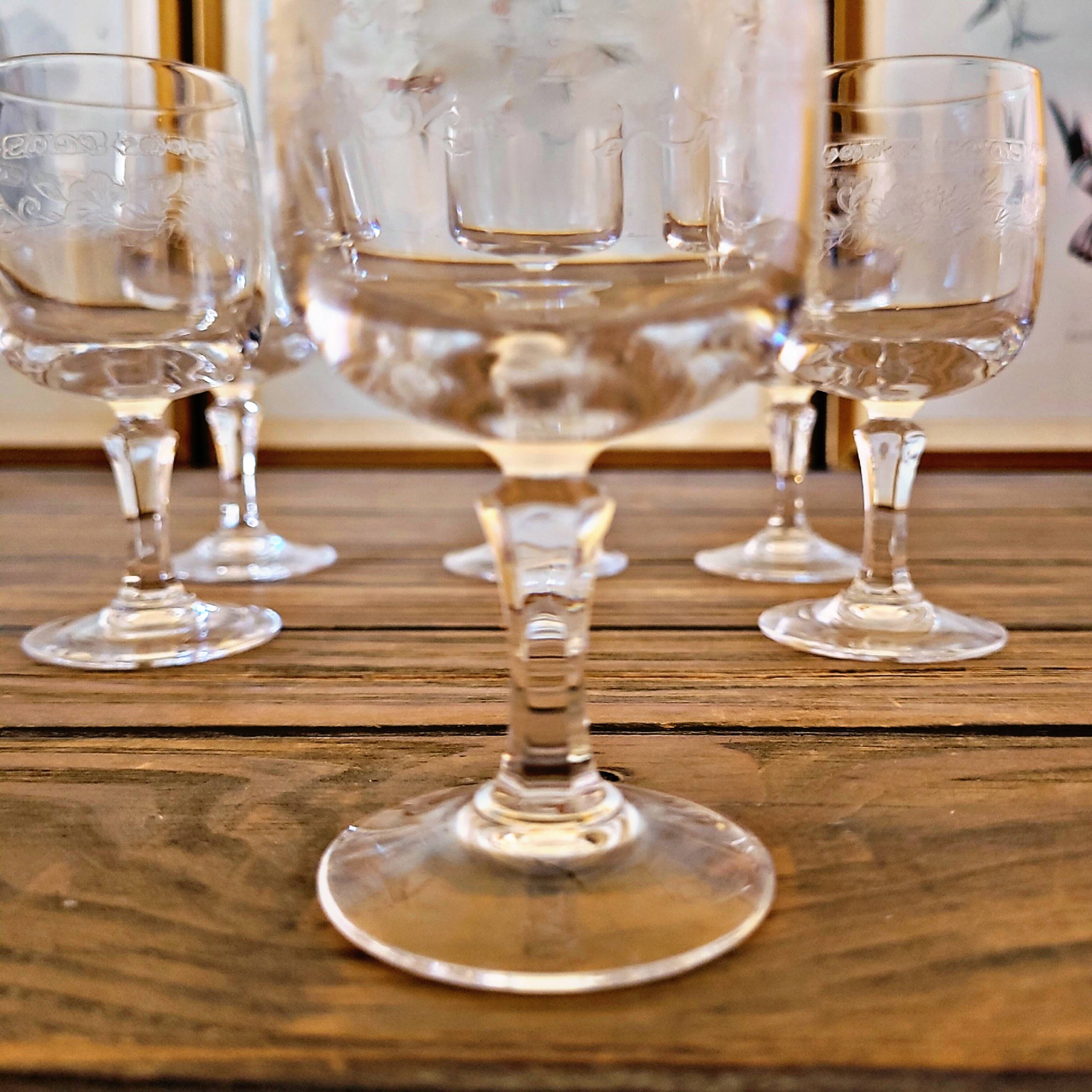 6 Cristal Arques Matignon liqueur glasses, engraved crystal