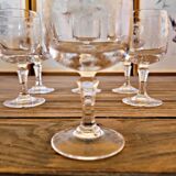 6 Cristal Arques Matignon liqueur glasses, engraved crystal