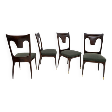 Chaise de salle à manger moderne italienne en noyer et bouclé Ico & Luisa Parisi MidCentury