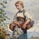 Watercolor Painting "Young Woman with Basket" Gustave Roux (1828-1885)