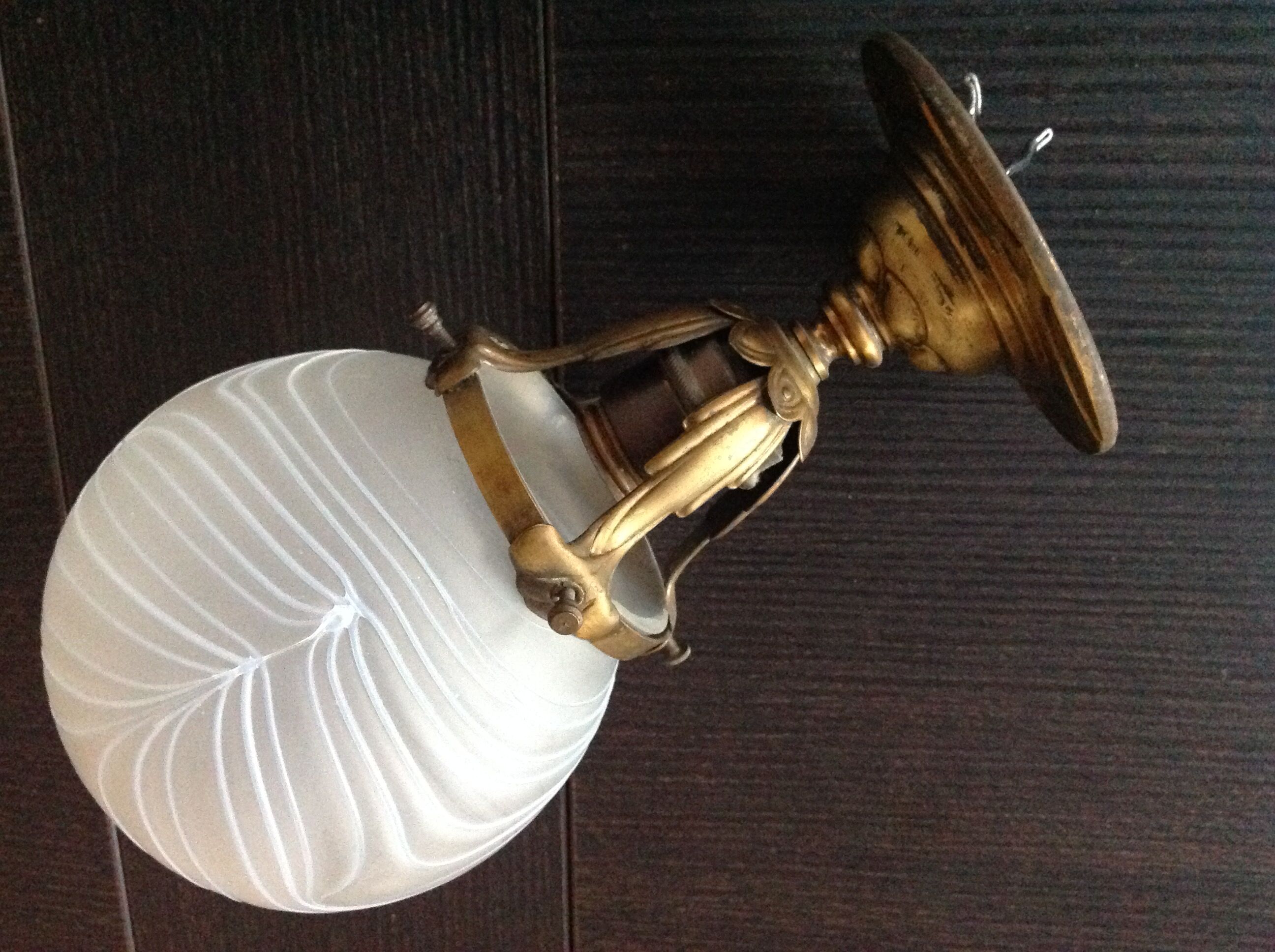 Ceiling light ball opaque glass and brass art deco style