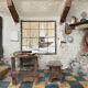 Old wooden model representing a late 19th, early 20th century kitchen