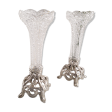 Pair of tulip trees, glass vases and regulator