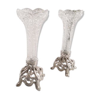 Pair of tulip trees, glass vases and regulator