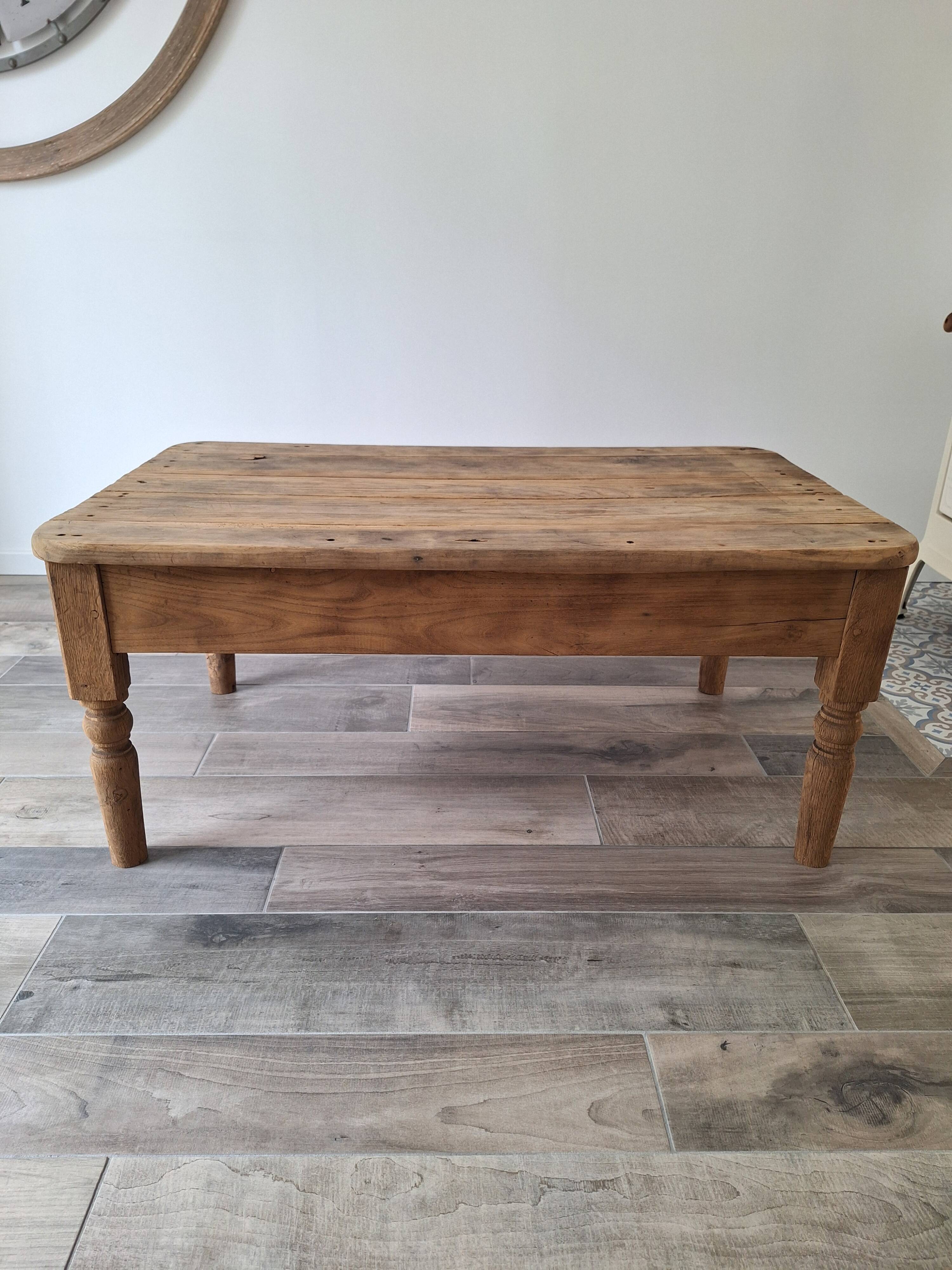 Table basse de ferme style campagne en chêne
