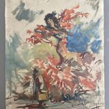 Tableau peinture ancienne gitane danseuse de flamenco La Baila Dora XXe
