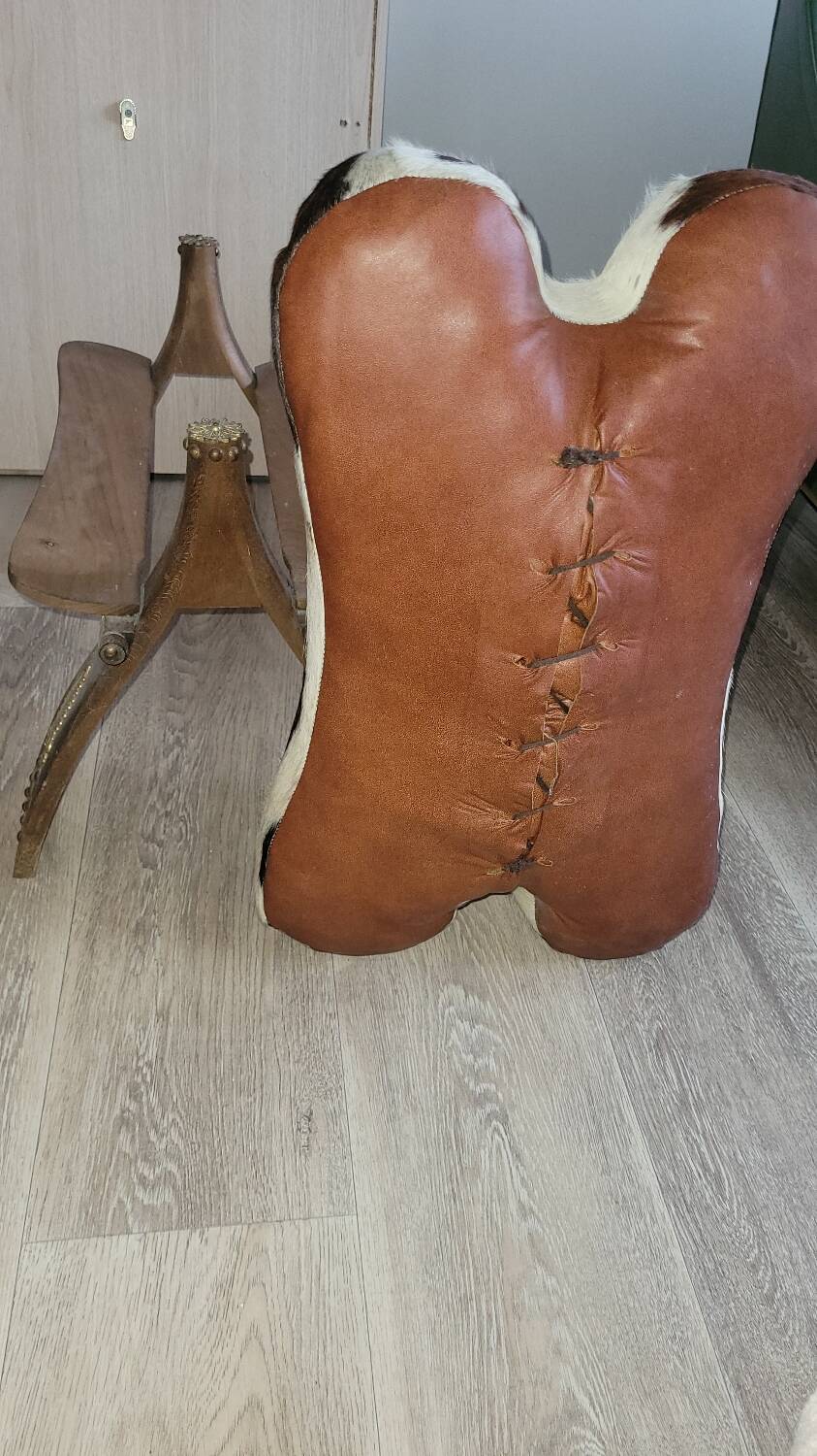 Cowhide and wood stool