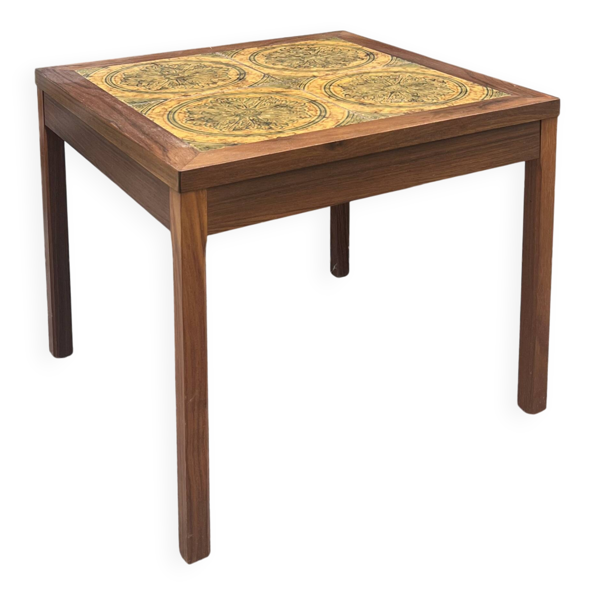 Square coffee table in rosewood and tiles.