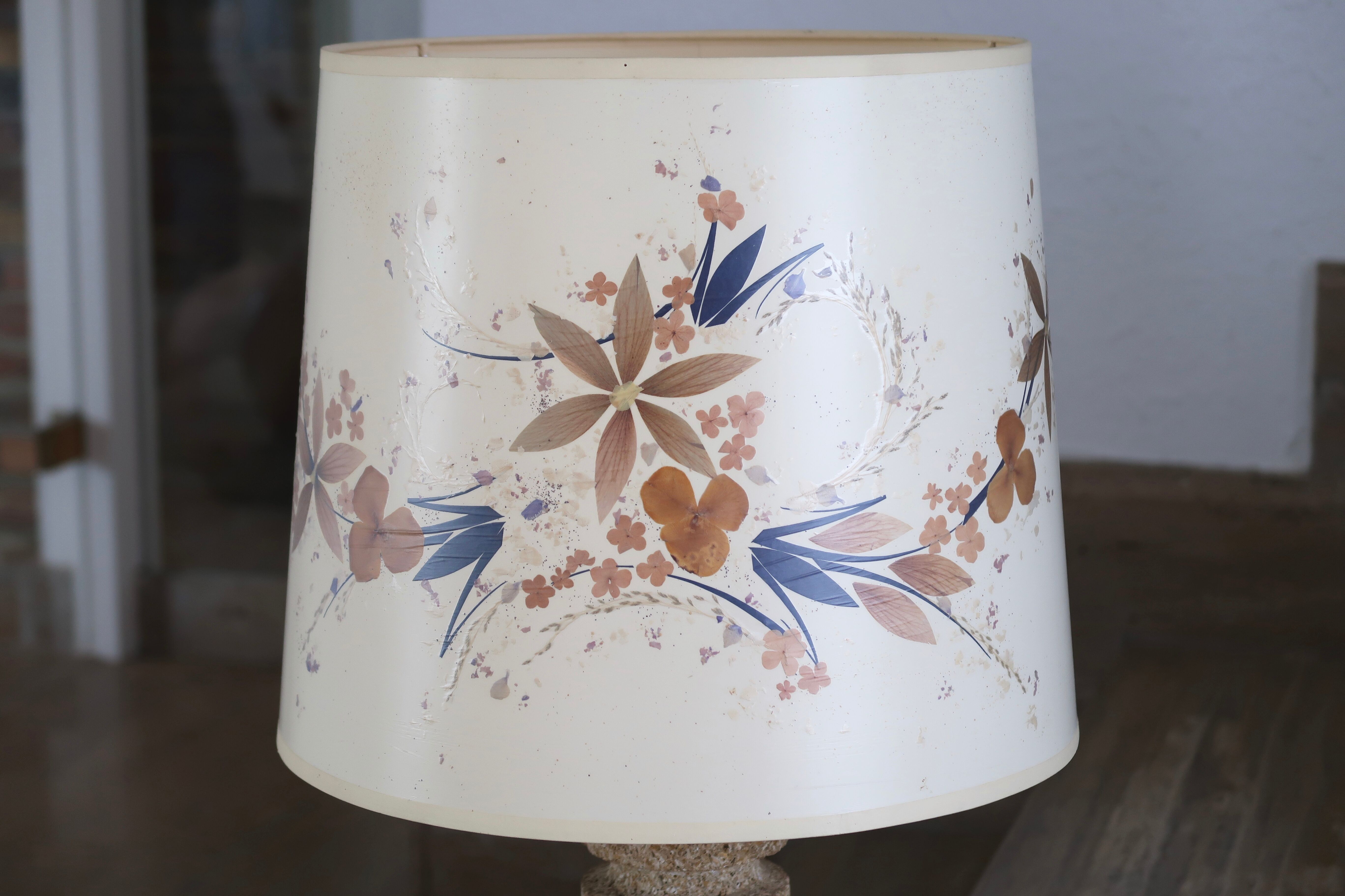 Stone lamp, herbarium lampshade, 60s