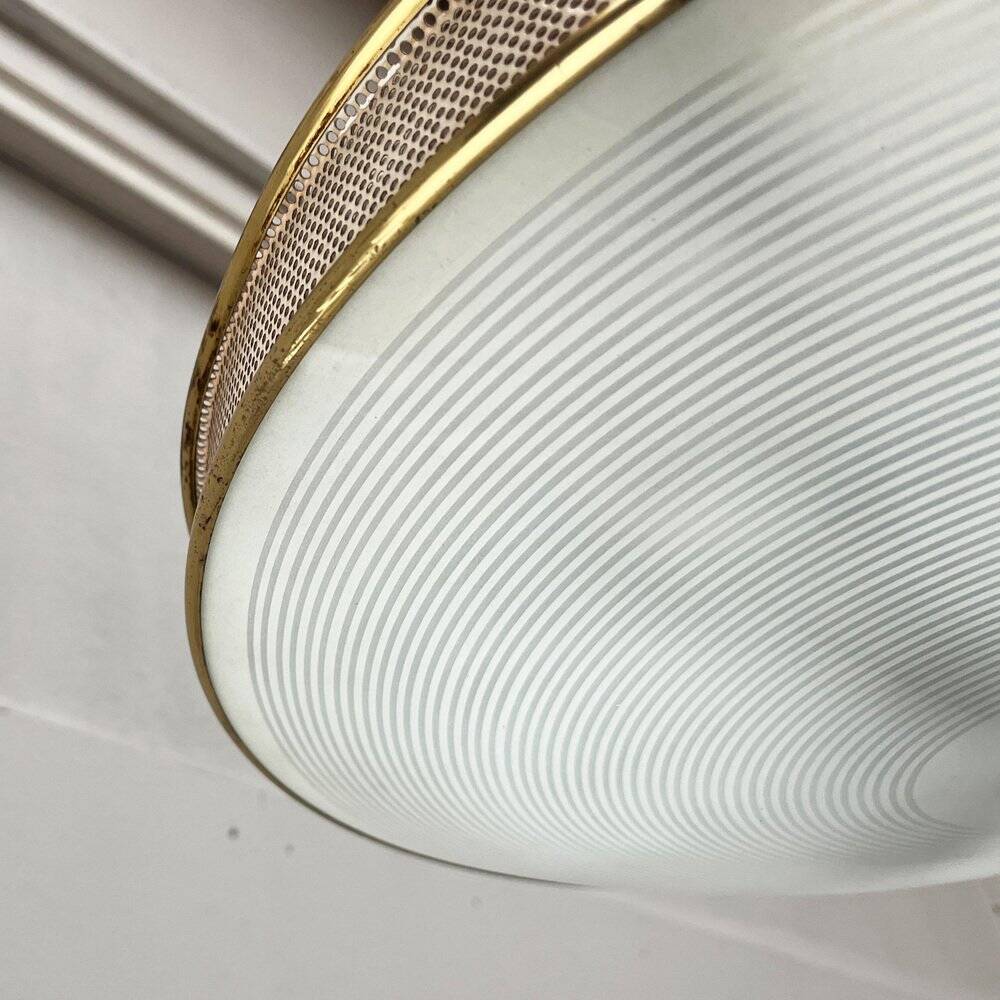 Metal ceiling pendant lamp, made of glass and metal, German mid-century modern style, 1960s.