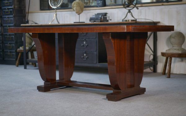 Art Deco mahogany veneer table in the style of Jules Leleu, 1930s