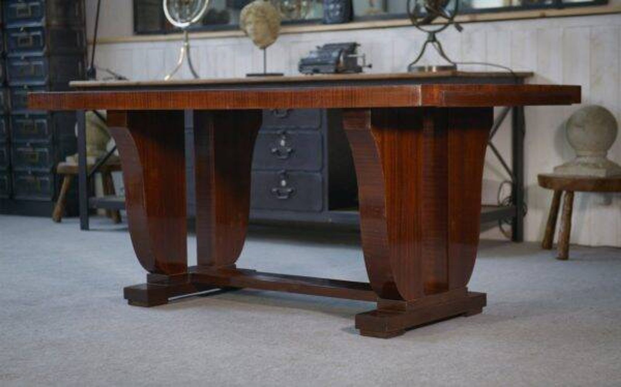 Art Deco mahogany veneer table in the style of Jules Leleu, 1930s
