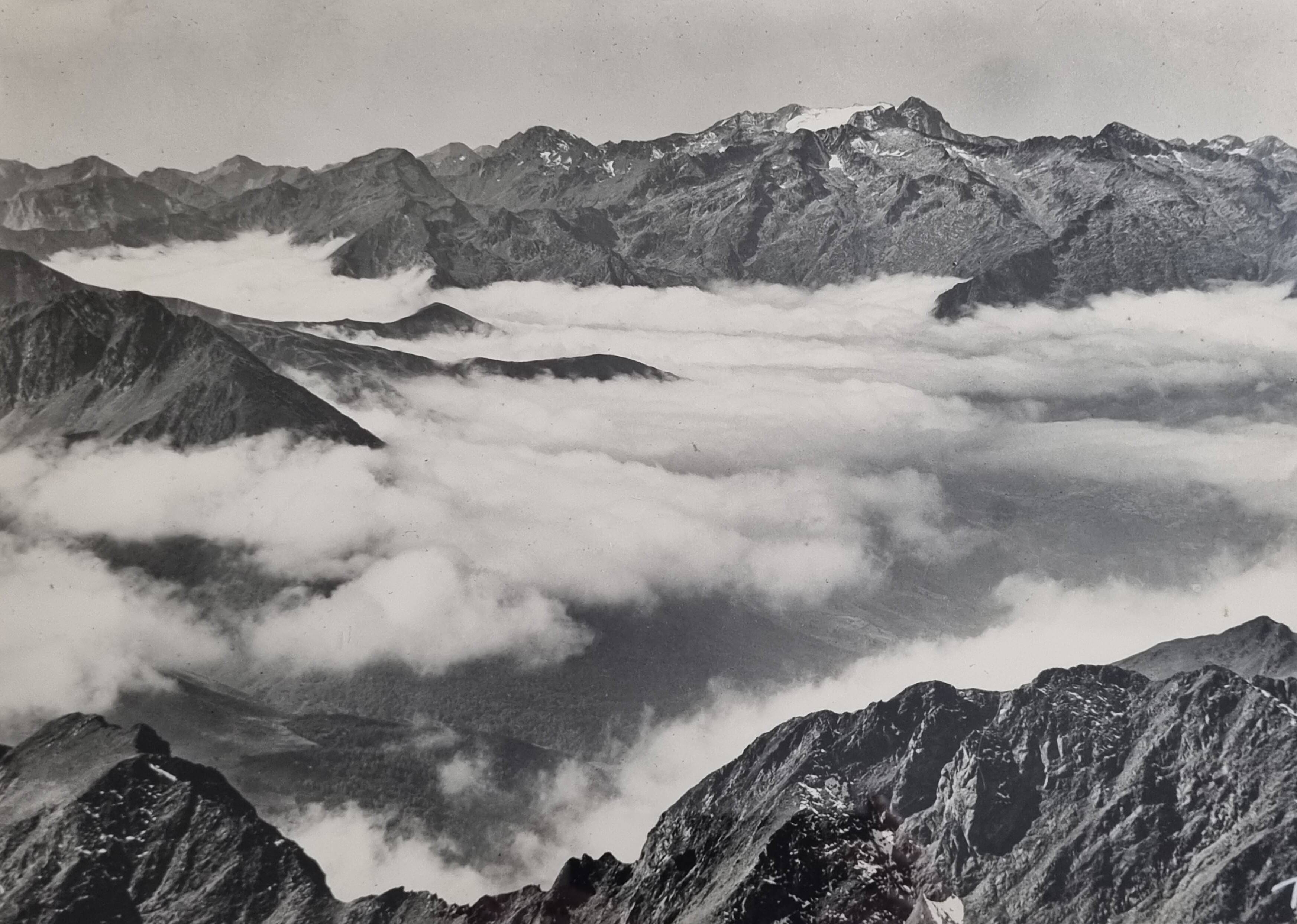 Panoramic photograph of the Pyrenees signed Alix, 49x35 cm framed.
