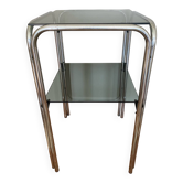 Chrome and smoked glass side table