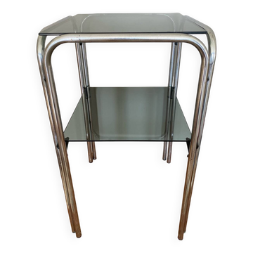 Chrome and smoked glass side table