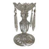Pineapple candlestick with six glass moulded pendants.