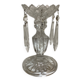 Pineapple candlestick with six glass moulded pendants.