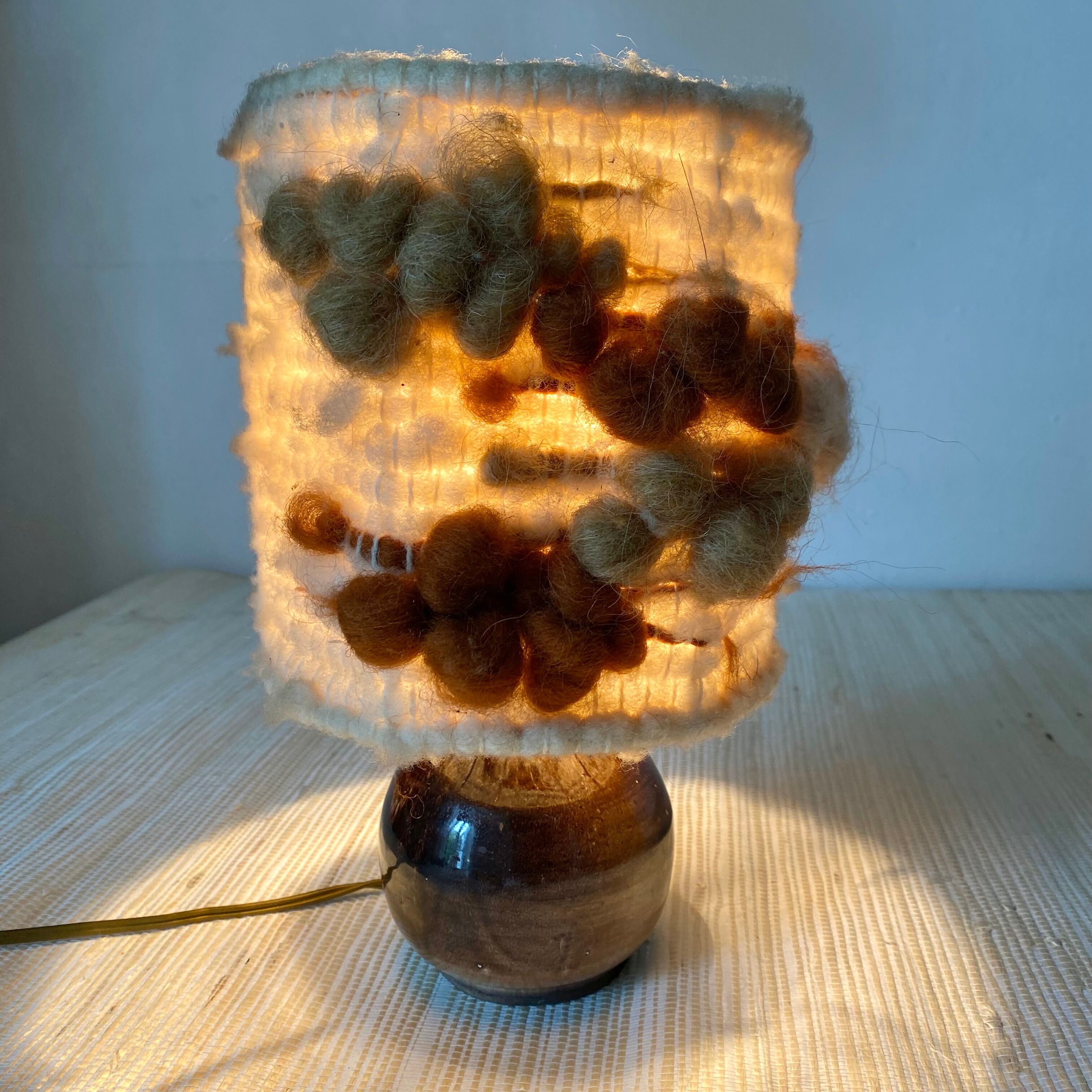 Vintage ceramic and wool lamp, 70s