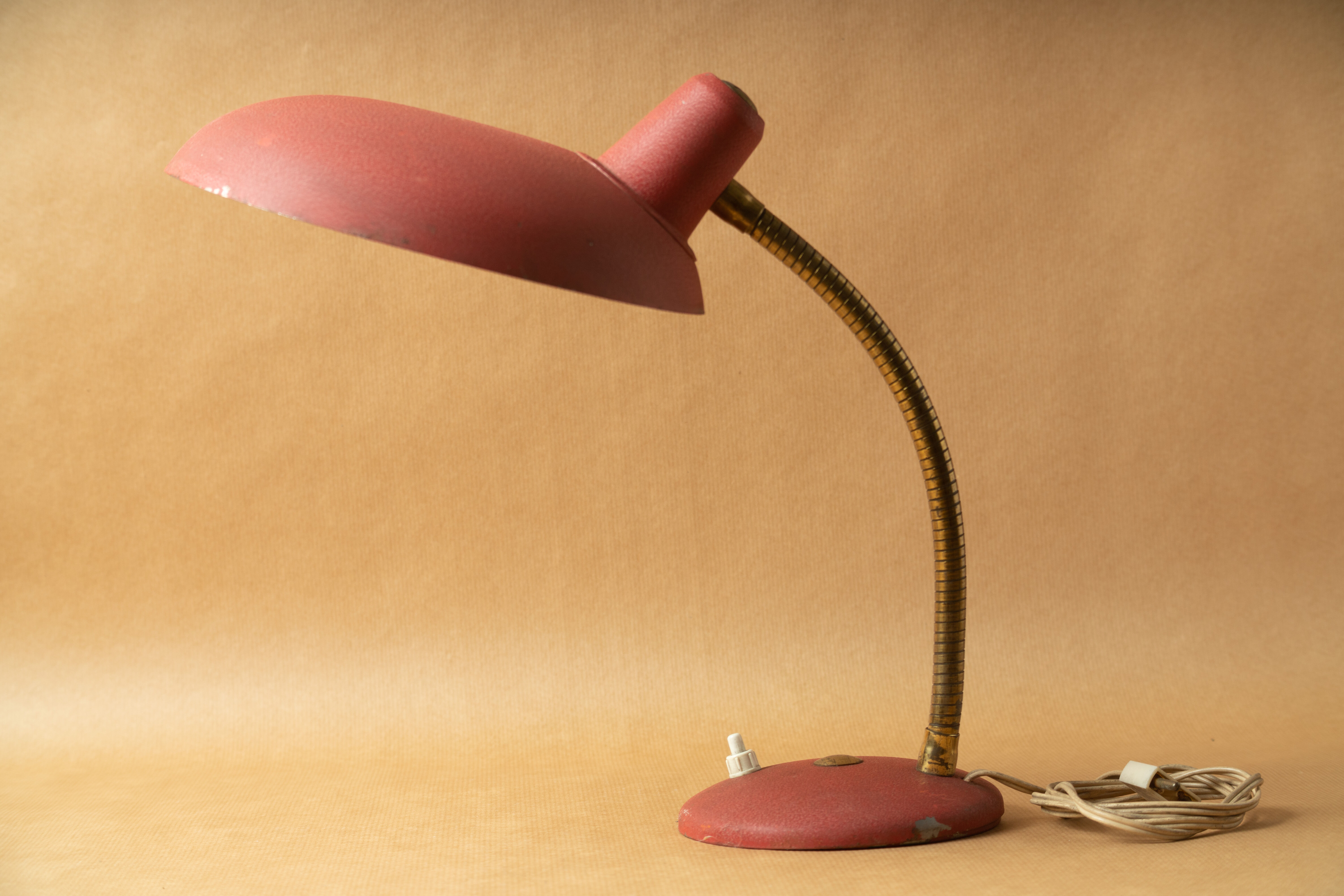 Desk lamp industrial design vintage 1950 1960 flexible red