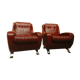 Couple de fauteuil en simili cuir rouge bordeaux, annees 70