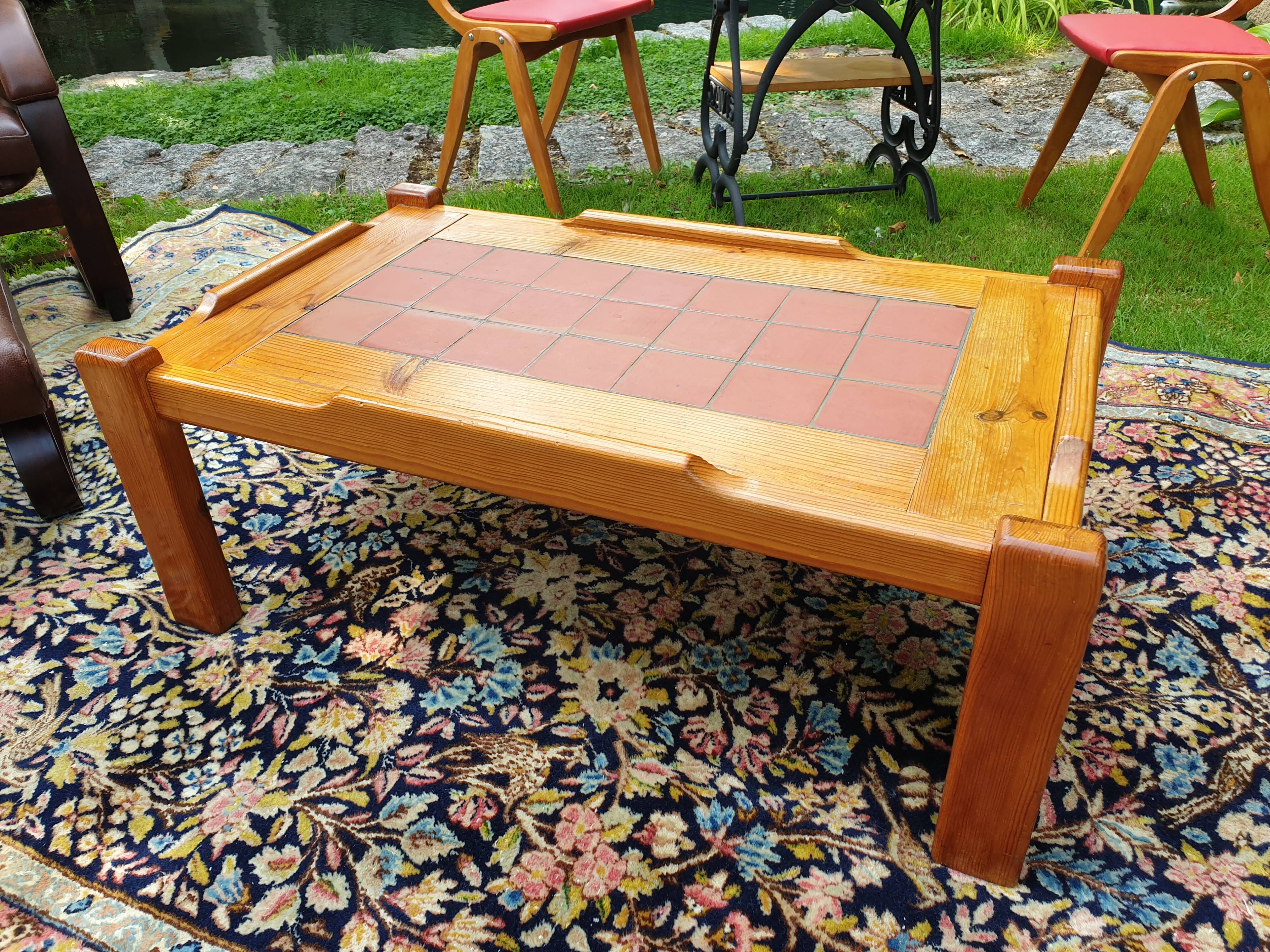 Pine and ceramic coffee table 1980