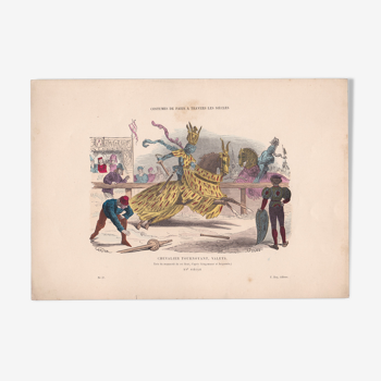 Une illustration, image planche d'époque éditeur F . Roy  costumes de Paris à travers les siècles