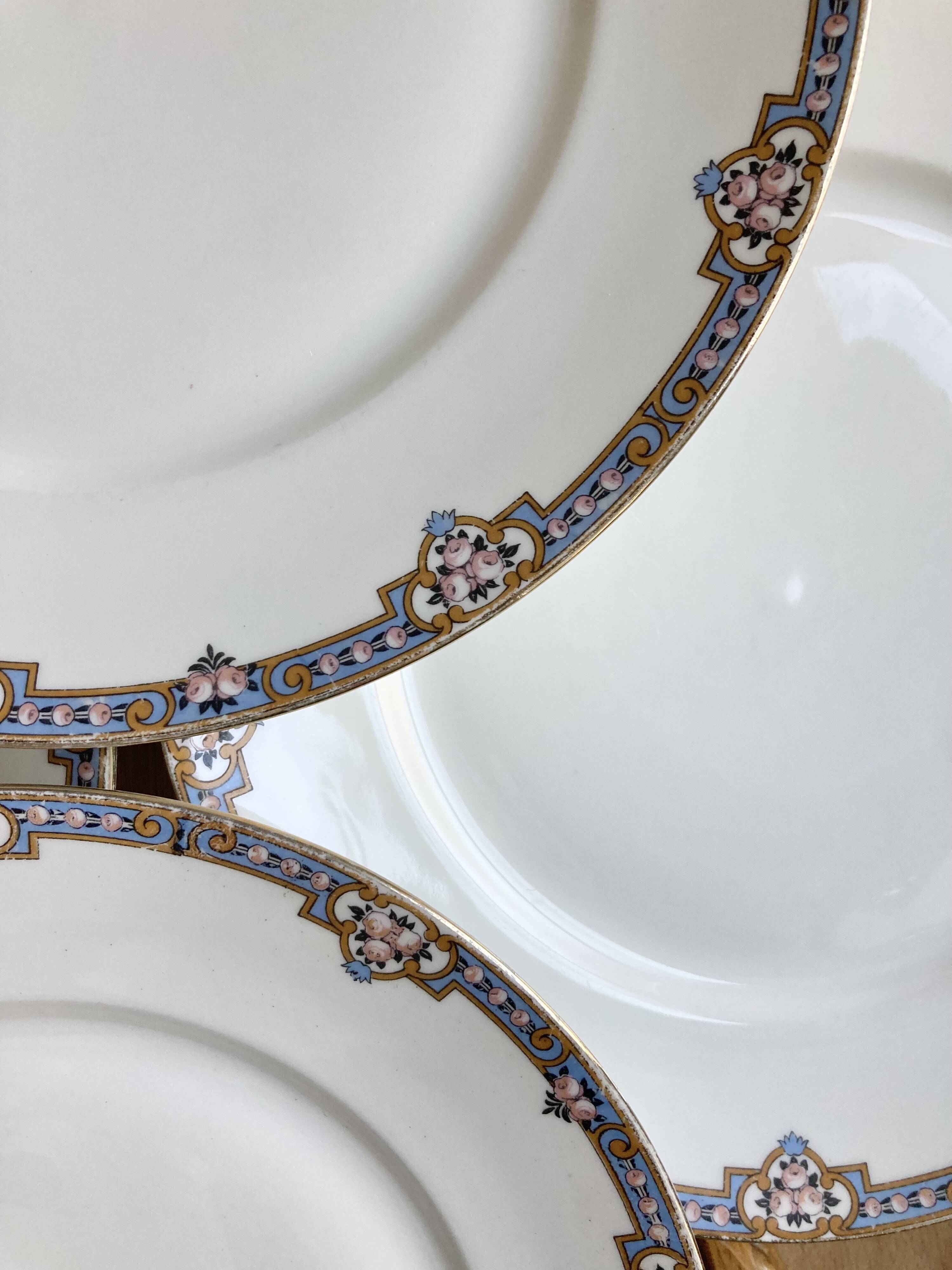 6 assiettes plates porcelaine fine F. Legrand 1920