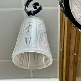 Art Deco chandelier in glass and wrought iron signed Muller Frères Luneville, 3 lights