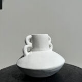 Handmade terracotta vase painted white with double handles H:16 D:20