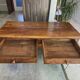 Rustic farmhouse coffee table made of solid wood with 2 drawers from the 1930s.