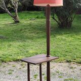 Floor lamp with shelf of the 40s/50s in beech lampshade red fabric