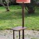 Floor lamp with shelf of the 40s/50s in beech lampshade red fabric