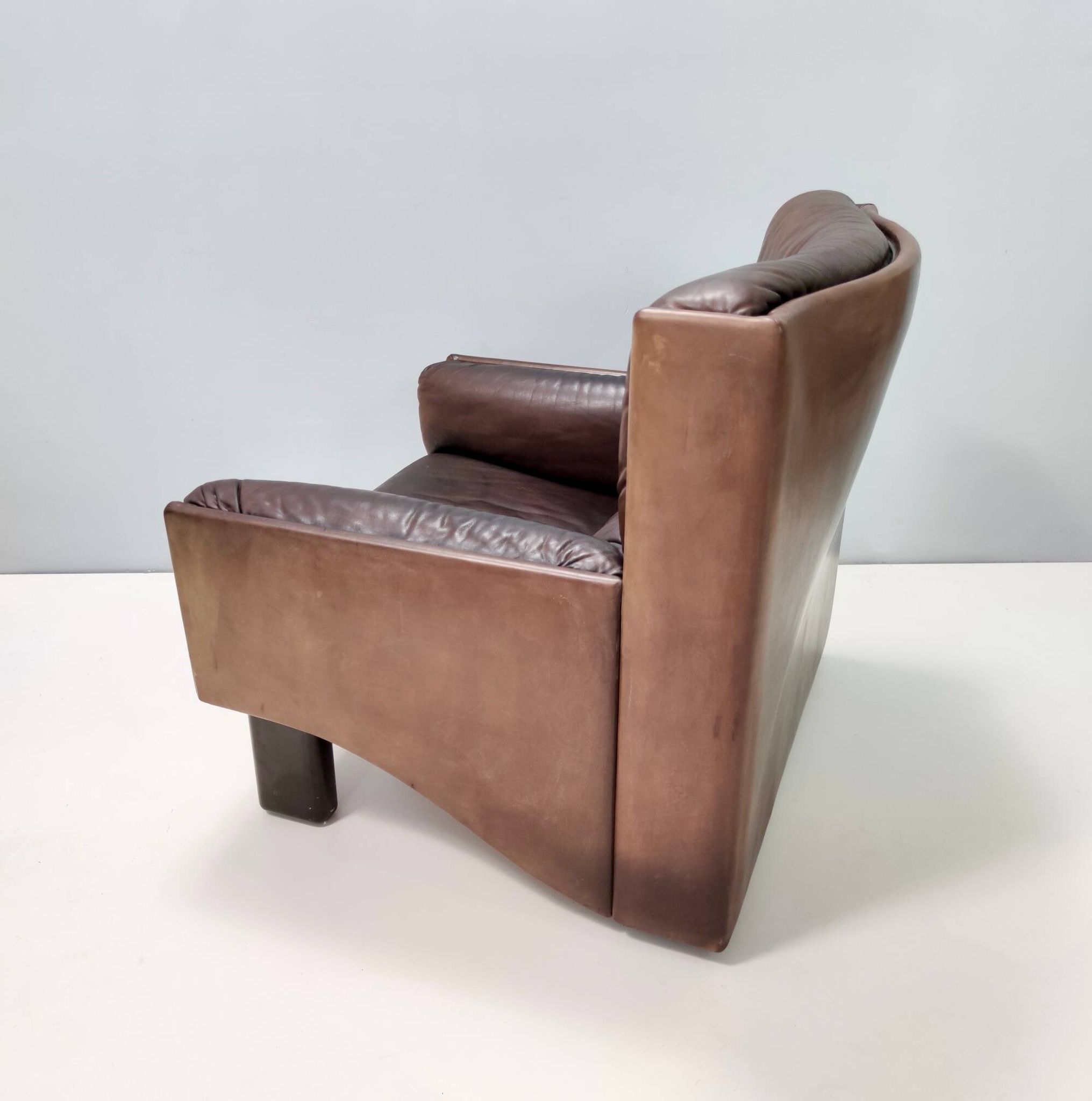 Comfortable Postmodern Brown Leather Armchair, Italy