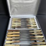 Box of 12 large and 12 small horn handle knives – Art Deco