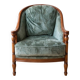 Antique bergère armchair in wood and green velvet