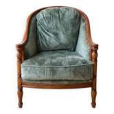 Antique bergère armchair in wood and green velvet