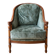 Antique bergère armchair in wood and green velvet