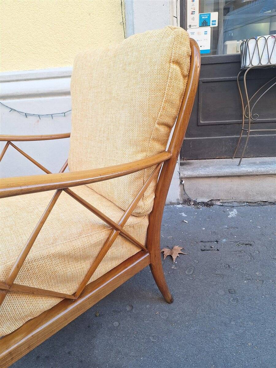 Armchairs in Wood and Yellow Fabric from Paolo Buffa, 1940s, Set of 2