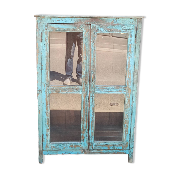Vitrine ancienne en bois bleu