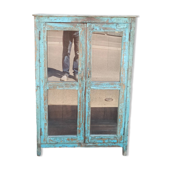 Old blue wooden display case